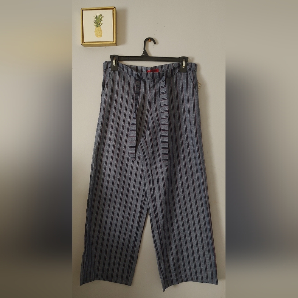 Hot Kiss Dress Pants Women Gray Stripes Belt Side Zipper Size 13 Wide Leg New - Picture 12 of 13